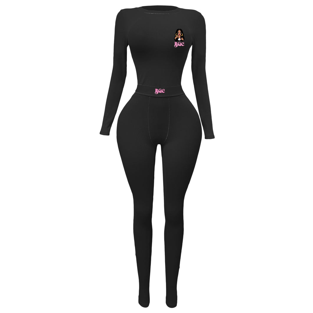 Black 2pc Knitted Long Sleeve Bouji Set